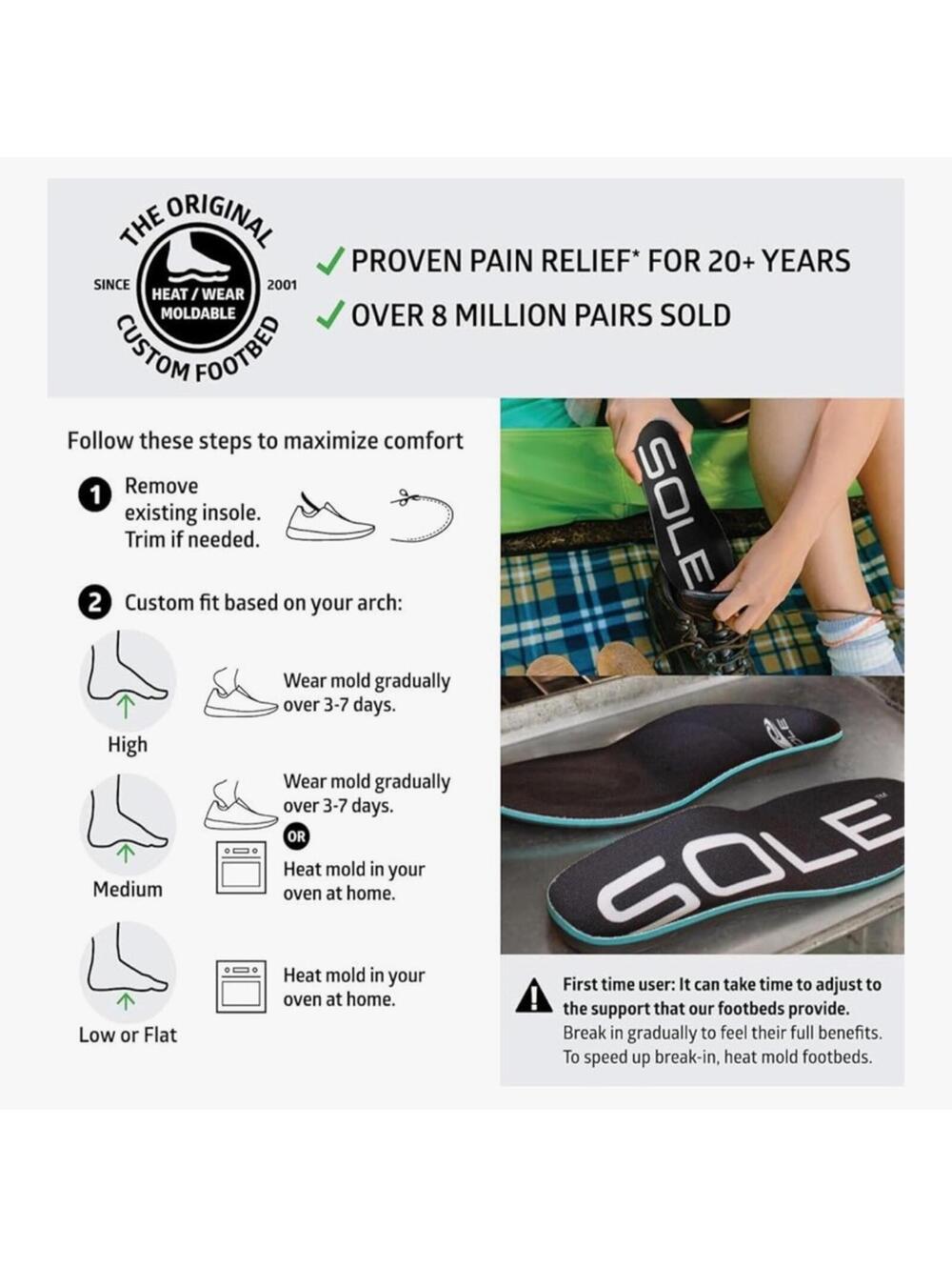 Sole Active Thick Insoles Arch Support Men Size 9 Women Size 11 NWT NIB - Picture 6 of 8